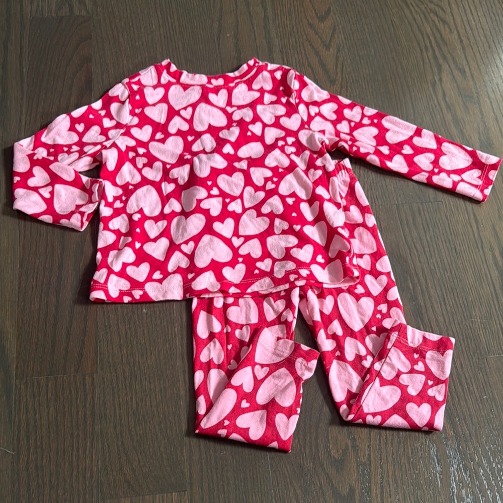 Old Navy 💕Pink Heart Printed Long-Sleeve T-Shirt & Full-Length Leggings Set -2T